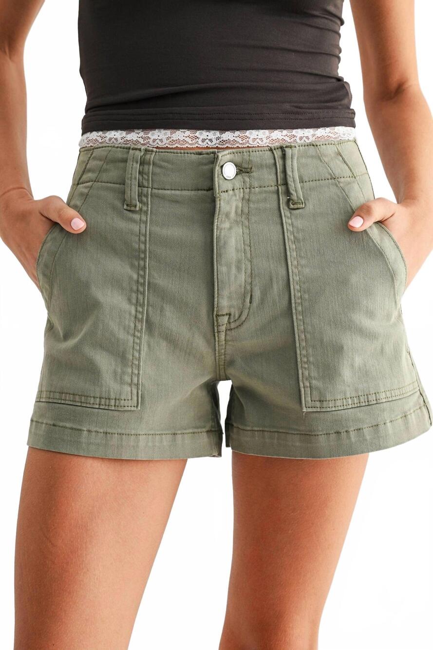 NEW JUST BLACK DENIM utility trouser short in olive green